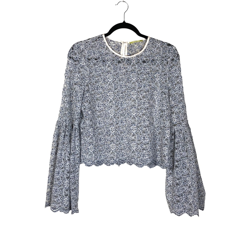 Gianni Bini Womens Floral Lace Bell Sleeve Scalloped Hem Blouse Size S Daintyโ